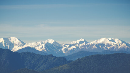Stunning views of the snowy peaks of the mountains