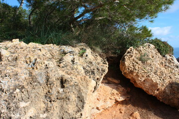 Island scenery, beach, beautiful bay seaside, Balearic Islands, Mallorca, Spain, Mediterranean Sea.