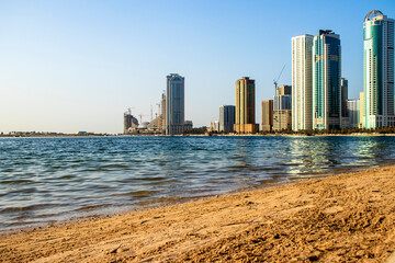 Naklejka premium Waterfront in Al Khan area of Sharjah Emirate. UAE.