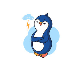 The Penguin is an angry. Cartoonish animal in the blue cloud with storm.