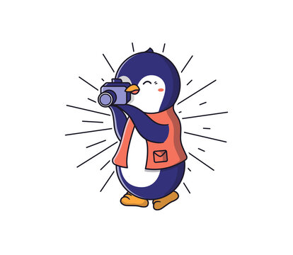 The Penguin is a photographer. Cartoonish animal character