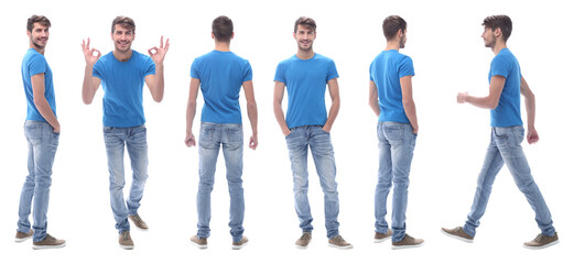 side view . modern young man in jeans.
