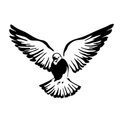 Flying bird logo. Black and white graphics.