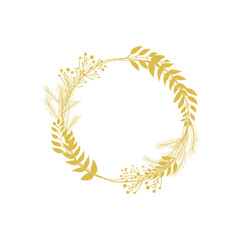 Christmas floral gold wreath vector round frame