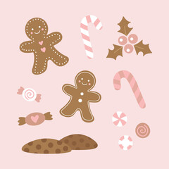 Cute christmas sweet candy vector illustration set