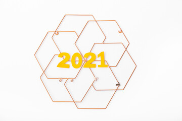 Moodboard with figure 2021 on wall in room