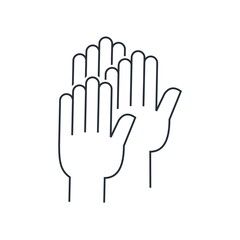 Hands raised up. Vector linear icon illustration isolated on white background.