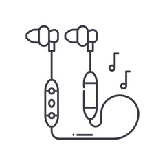 Earphone concept icon, linear isolated illustration, thin line vector, web design sign, outline concept symbol with editable stroke on white background.