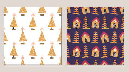 Merry Christmas decorative seamless pattern set