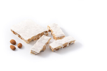 Christmas nougat isolated on white background. Typical spanish dessert	