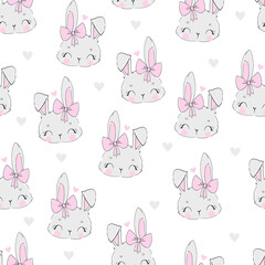 Seamless Pattern Rabbit and bow. Hand Drawn Bunny and heart, print design rabbit background. Vector Seamless. Print Design Textile for Kids Fashion.