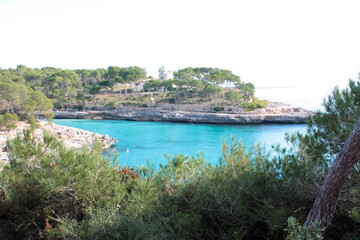 Fototapeta na wymiar Island scenery, beach, beautiful bay seaside, Balearic Islands, Mallorca, Spain, Mediterranean Sea.