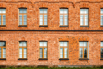 Beautiful vintage red brick building at sunny day