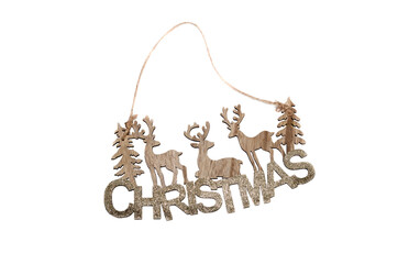Christmas wooden door pendant on the door on white background
