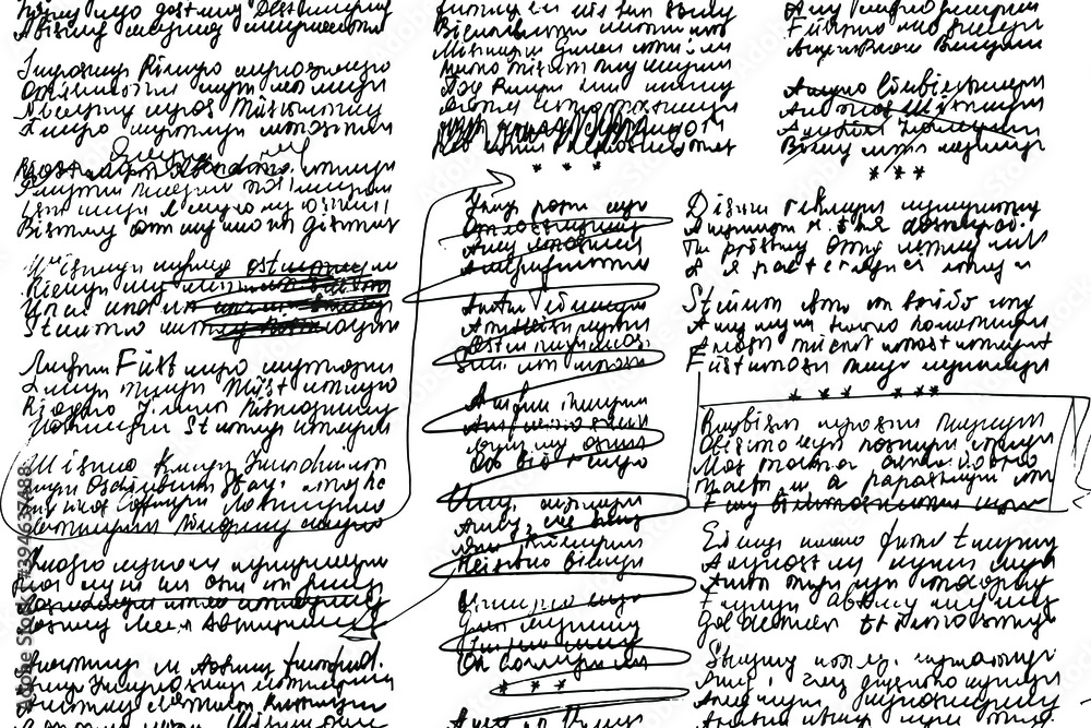 Aufkleber grunge texture of unreadable handwritten text of poems with corrections. vector illustration. overla