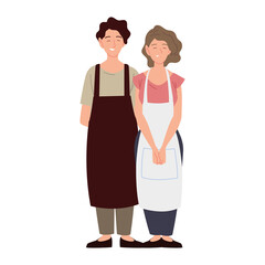 Obraz premium couple the sellers characters wearing apron