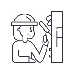 Electrician icon, linear isolated illustration, thin line vector, web design sign, outline concept symbol with editable stroke on white background.