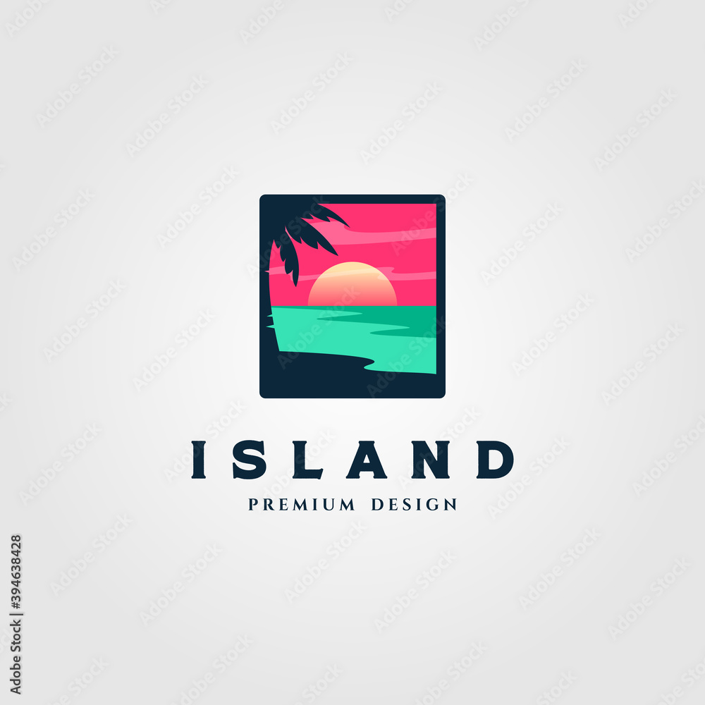 Wall mural island landscape logo vector illustration design