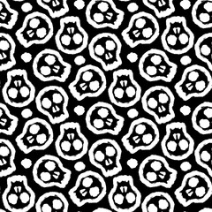 White ink skulls isolated on black background. Seamless pattern. Vector flat graphic hand drawn illustration. Texture.
