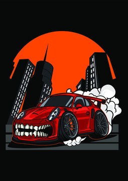 Vector illustration super monster car, high quality colored design with fun concept, made from original sketch and digitalize using corel draw, photoshop, adobe illustrator. Available in CDR. Ai. EPS.