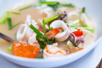 close up Tom Yum Seafood thai food