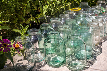 Empty glass jars in the sun