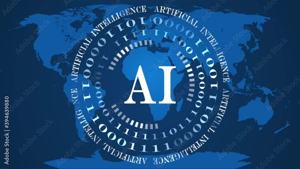 Poster ai - abstract artificial intelligence background - rotating circles of random varying binary code wi