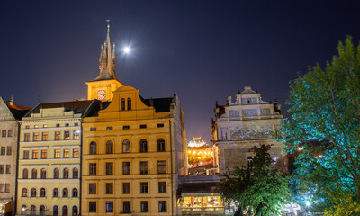Scenic view on historical center of Prague, buildings and landmarks of old town at night, Prague, Czech Republic