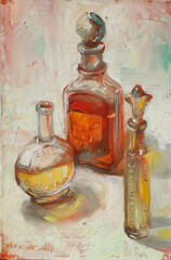 Ancient perfumes bottles, original artwork, oil on canvas painting