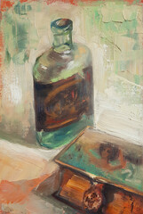 Ancient perfumes bottles, original artwork, oil on canvas painting