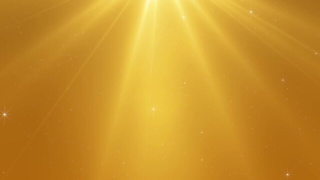 Gold particles and stars background. Particle gold dust flickering on black golden light rays background. 4K seamless loop. Christmas backdrop