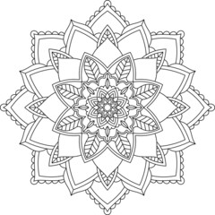 Easy Mandala coloring book simple and basic for beginners, seniors and children. Set of Mehndi flower pattern for Henna drawing and tattoo. Decoration in ethnic oriental, Indian style.