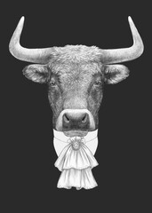 Portrait of Aristocrat Bull. Hand-drawn illustration.