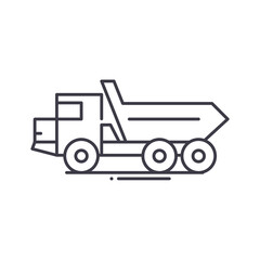 Fototapeta na wymiar Dump truck icon, linear isolated illustration, thin line vector, web design sign, outline concept symbol with editable stroke on white background.