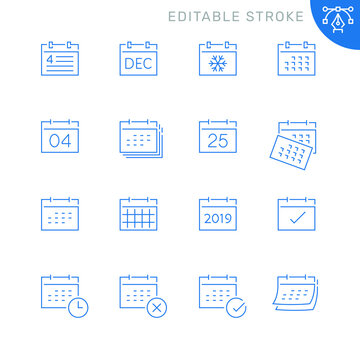 Calendar related icons. Editable stroke. Thin vector icon set