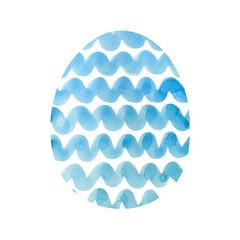Isolated watercolor illustration of blue striped egg. Hand drawn element for Easter Day greeting card template. Great background for wrapping paper, design print, party invitation, banner, poster.