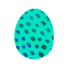Isolated watercolor illustration of cyan egg with dark blue brushstrokes. Hand drawn element for Easter Day greeting card template. Great background for wrapping paper, design print, party invitation.