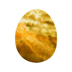 Isolated watercolor illustration of golden egg. Hand drawn element for Easter Day greeting card template. Great background for wrapping paper, shirt design print, party invitation, banner, poster.