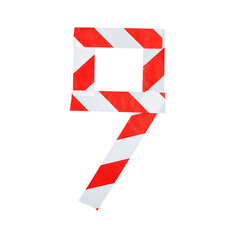 Obraz premium Number 9 is made of red and white warning tape. Isolated on white background