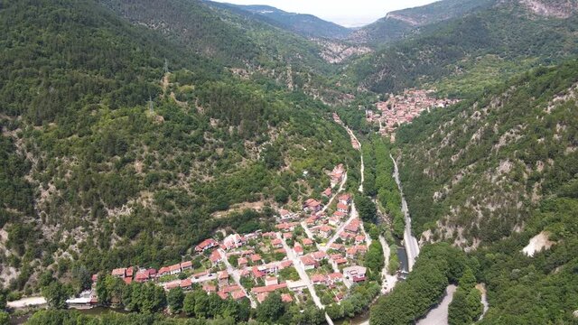 Amazing Aerial view of village of Bachkovo, Plovdiv Region, Bulgaria