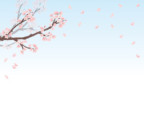 桜　フレーム 青　上　メッセージ　水彩　手描き
