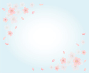 桜　青背景　水彩　手描き
