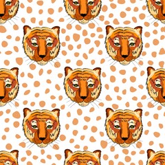 Seamless pattern with heads tiger. Print for fabric kids.
