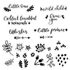 A set of lettering phrases and decorative elements