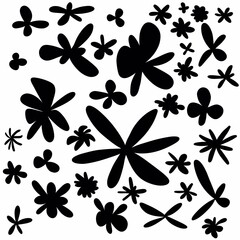 Silhouettes of flowers. Botanical background. Floral clipart for wedding decor, valentine's day, birthday, celebration.