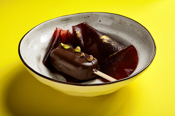 Chocolate mousse dessert close up