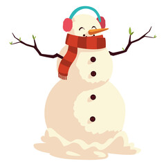 snowman with earmuffs and scarf character cartoon christmas on white background