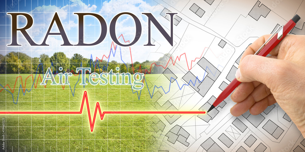 Poster detect the presence of radon gas in the subsoil before building - air testing concept