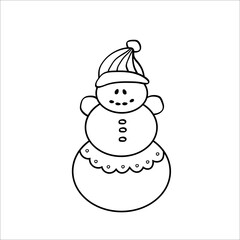 Christmas snowman. Winter home decoration. Element New Year decor and comfort. Isolated vector object on a white background. Hand drawn  sketches in doodle style. 