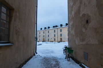 Old buildings at winter